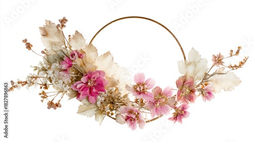 Rustic Wildflower Creative Floral Layout with Vintage Circular Frame Isolated for Printable Botanical Design