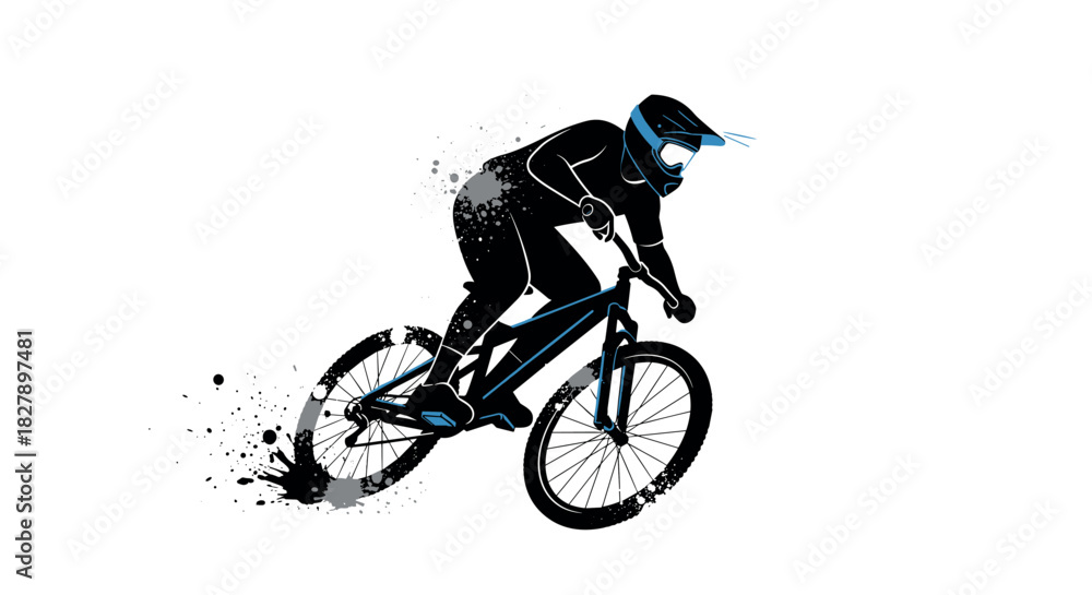 Fototapeta premium Dynamic bmx cyclist silhouette with splashing effects and blue accents