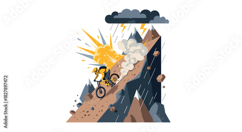 Dynamic cycling adventure with explosive elements in flat style