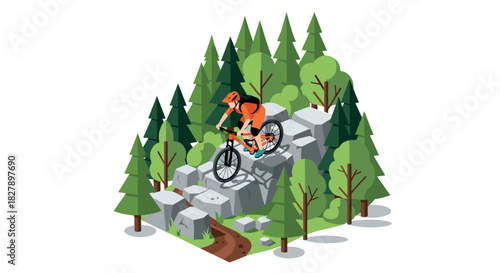 Mountain biking adventure in nature with cyclist on rocky trail