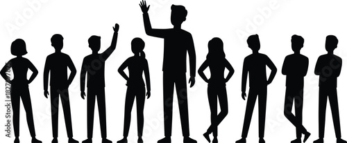 Christmas tree silhouette with two families, festive celebration, holiday unity, children, tradition, winter season, vector illustration