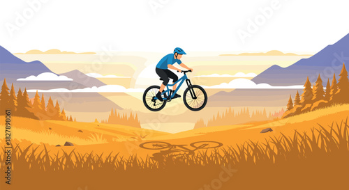 Mountain biker jumping in vibrant sunset landscape