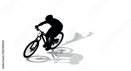 Silhouette of cyclist performing stunt with shadow on white background