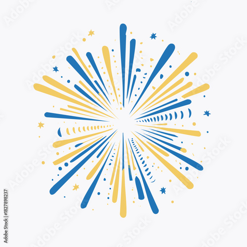 Vibrant blue and gold abstract fireworks burst, symbolizing celebration, joy, and festive events with a dynamic and radiant explosion of light