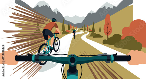 Mountain bike adventure on scenic trail with stunning autumn landscape