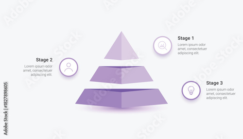 3 Step Business Pyramid Infographic Template for Stages and Processes