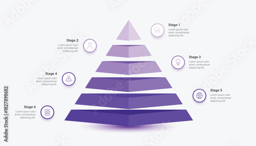 6 Step Business Pyramid Infographic Template for Stages and Processes