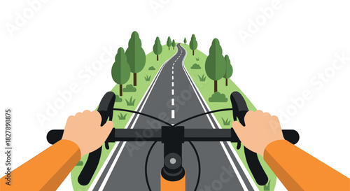 Scenic cycling journey through nature with handlebars and path view