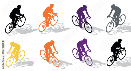 Colorful cyclist silhouettes: dynamic biking shadows in motion