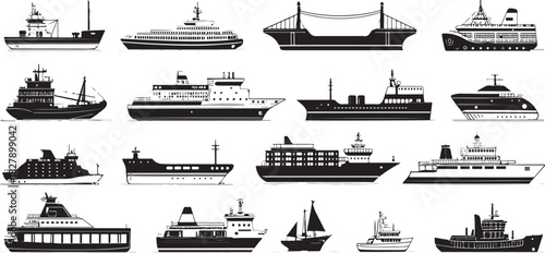 Collection of 18 black and white graphic elements with color accents