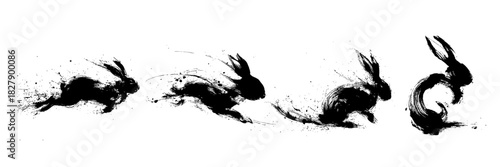Oriental ink rabbit illustration for Chinese zodiac new year with bold expressive brush movements