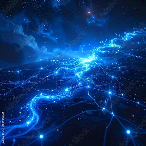 Wallpaper Mural Abstract visualization of neural networks in glowing blue tones Torontodigital.ca