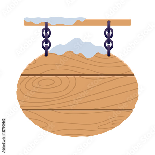 Wooden hanging oval sign in flat style