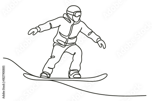 Outline of young male snowboarder in action on slope