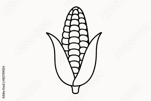 Simple line art drawing of corn on the cob with husk