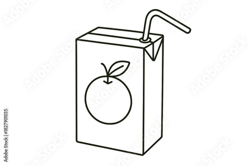 Simple black and white juice box line art with orange and straw