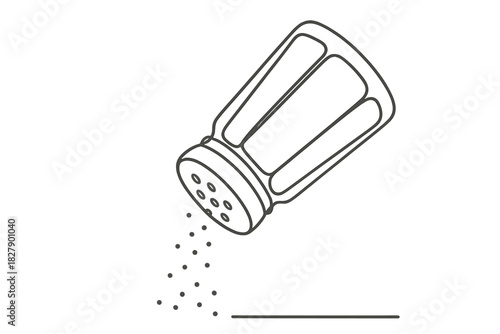 Outline of a salt shaker tilting with sprinkling salt on white background