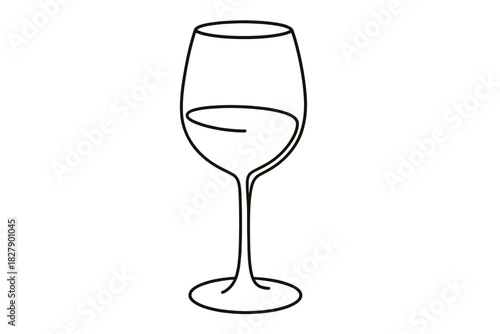 Outline of wine glass with curved lines and elegant stem