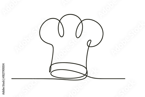 Minimalist continuous line drawing of a chef hat on white background