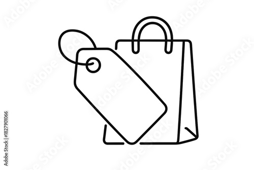 Shopping bag with price tag line art illustration