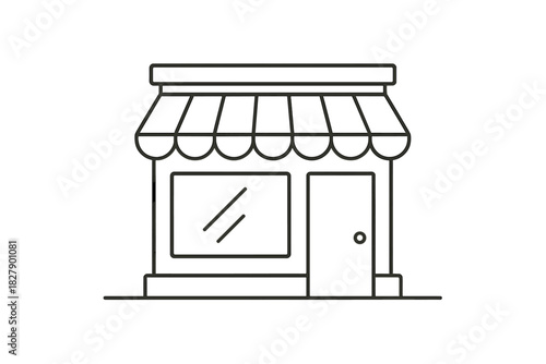 Outline of small storefront with awning and large window