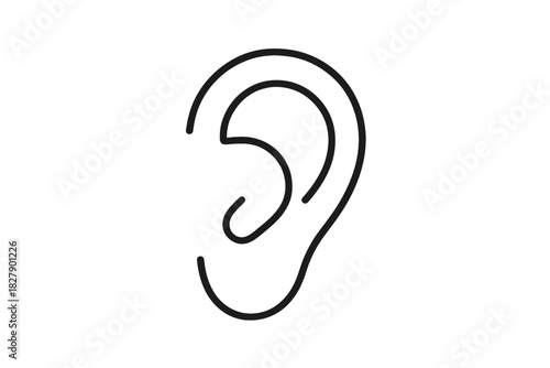 Minimalist black line art illustration of human ear on white background