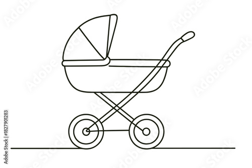 Minimalist line art baby stroller illustration