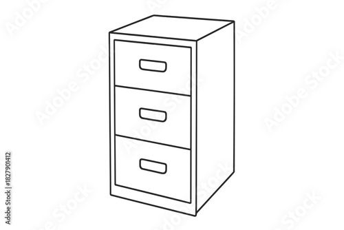 Simple line drawing of a three-drawer filing cabinet