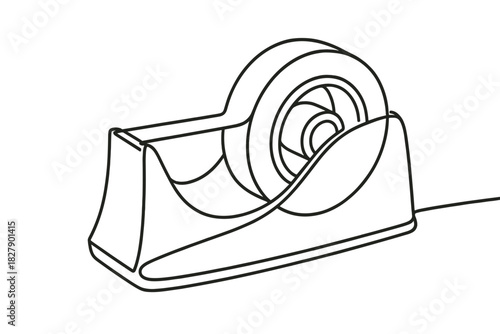 Outline drawing of desktop tape dispenser with tape roll in holder
