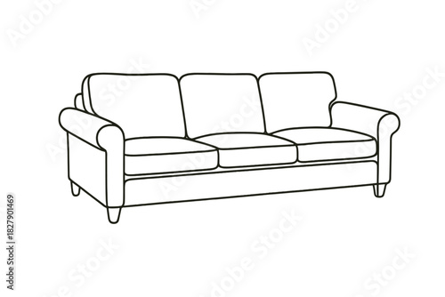 Line drawing of modern three-cushion sofa