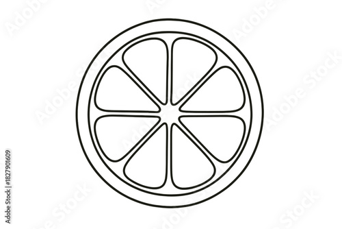 Black and white outline of a citrus slice with visible segments