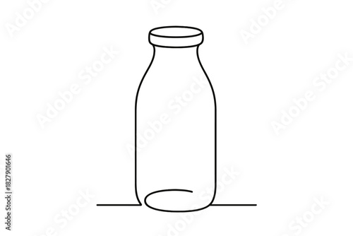 Minimalist outline of a milk bottle on white background
