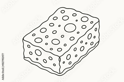 Black and white line art of a rectangular sponge with circular holes