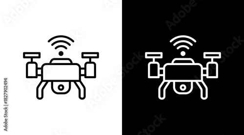 Drone White Icon Set Vector 
