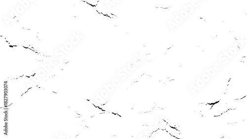 White background with abstract black distressed crack and grunge overlay. Vector, illustration