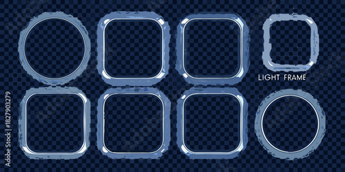 Collection of silver oval and rectangular frames on transparent background