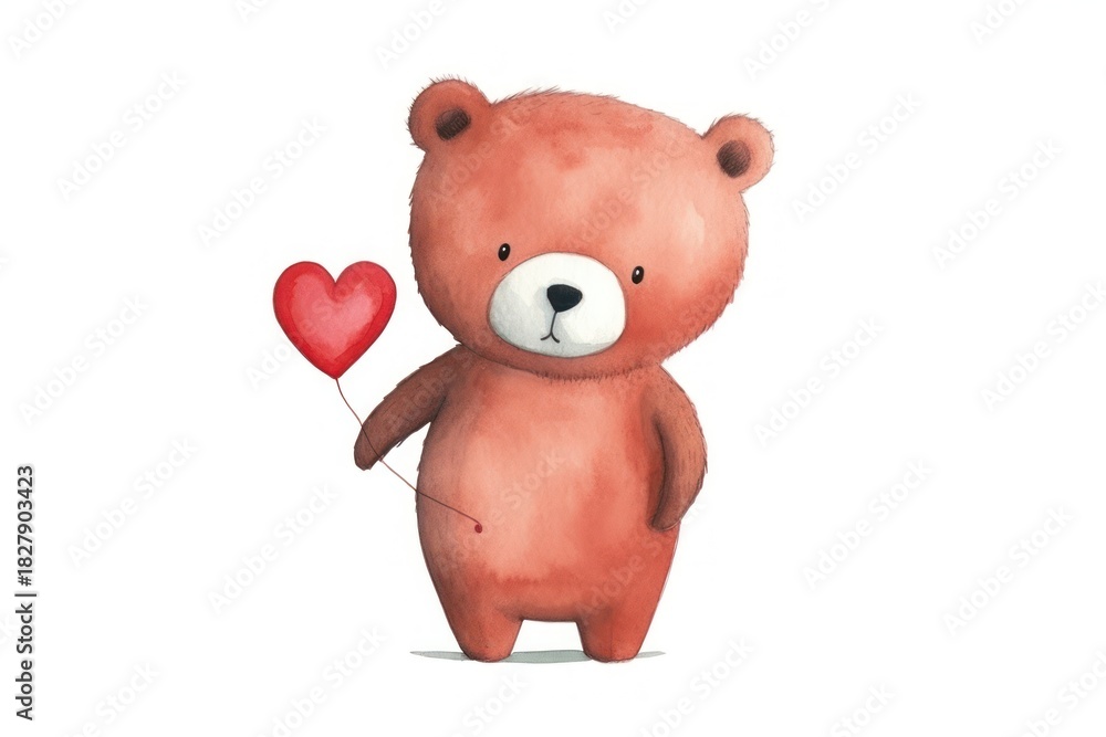 Obraz premium Cute bear holding heart cartoon toy white background.