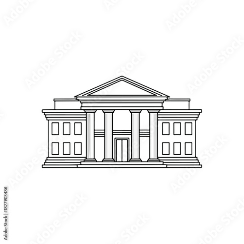 Black and White Building Outline Design for Architecture, Law, Education