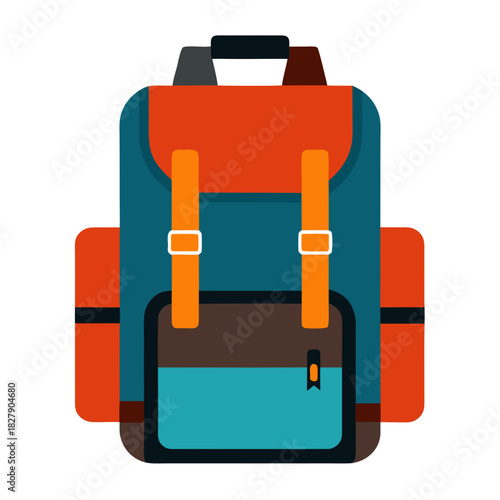 Multi compartment travel backpack isolated on white vector illustration