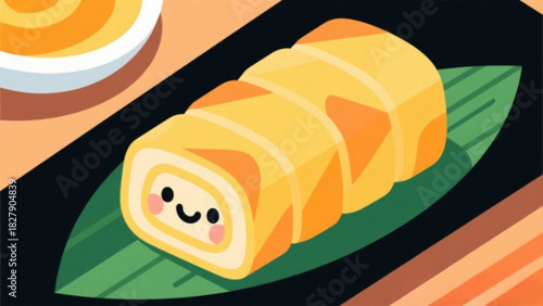 Delicious, fresh food illustration vector of sushi and isolated salmon and cheese sandwiches on white plate