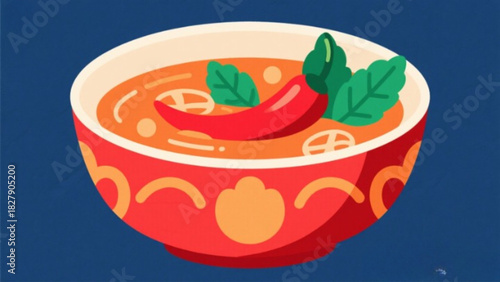 Fresh red tomato soup with basil, ketchup, and mustard are delicious appetizers