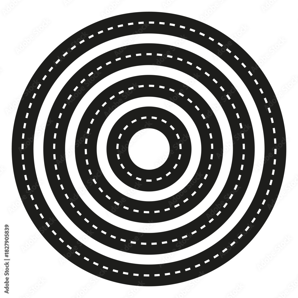 Naklejka premium Concentric road tracks. Abstract circle pattern. Dynamic Vector graphic. Simple traffic element.