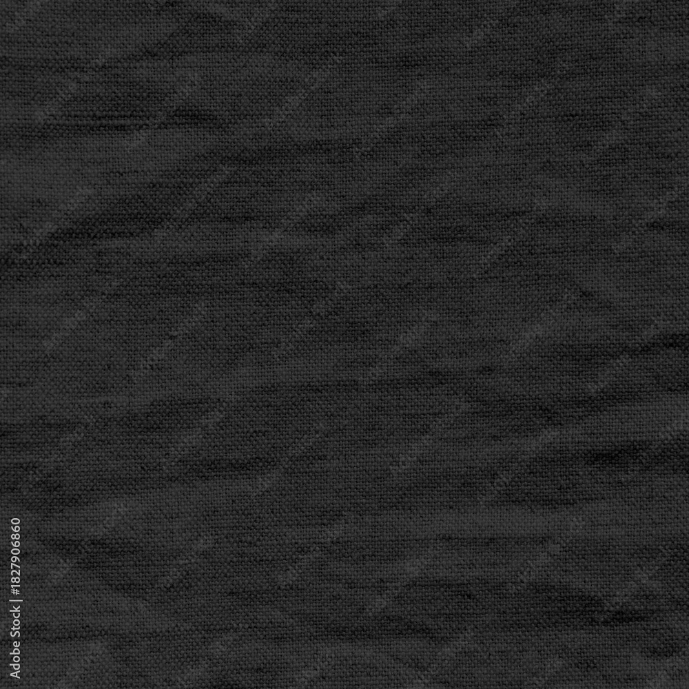 Fototapeta premium Natural bright black linen cotton blend, large detailed horizontal chinos trousers flax fibers macro closeup, rustic crumpled vintage textured burlap canvas fabric swatch background pattern backdrop