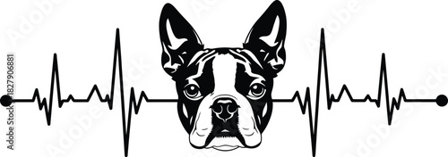 Doberman pinscher heartbeat line art vector illustration design