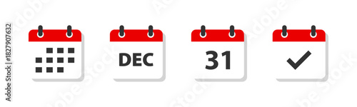 December 31 calendar icons set
