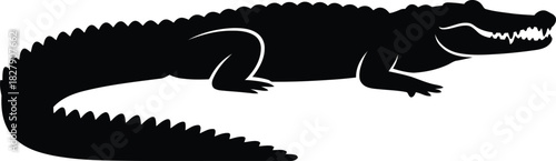 Black Silhouette of a Crocodile with a Slight Smile and Sharp Teeth