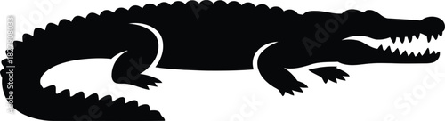 Black Silhouette of a Crocodile with Open Jaws and Visible Teeth