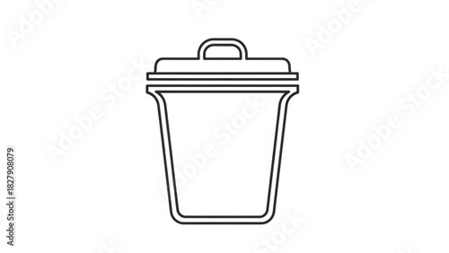 Simple black and white outline icon of a trash can with a lid, perfect for delete or recycling symbol