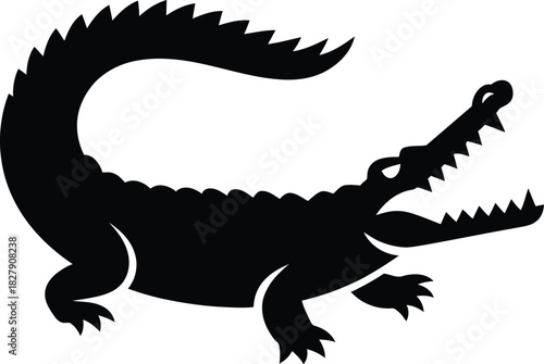 Black Silhouette of a Fierce Alligator with Open Mouth Keywords: alligator, crocodile