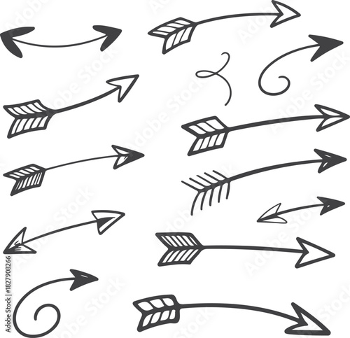 Hand drawn curvy arrow set, Doodle style directional arrows